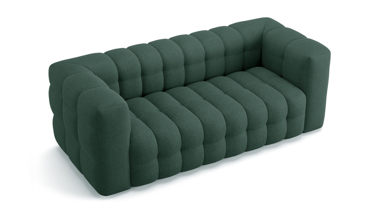 Ensemble Canapé capitonné 3 places + Pouf en tissu chenille vert - Cester