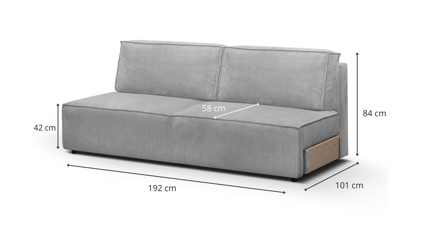 Module canapé convertible 2 places avec coffre de rangement en velours côtelé gris clair - Harper Mod