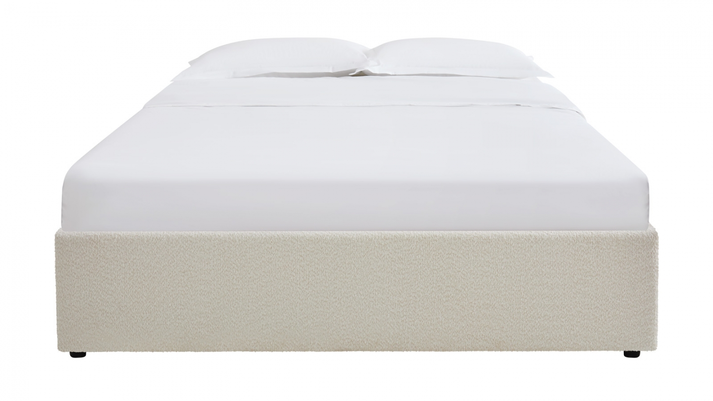 Lit coffre adulte 160x200 cm en tissu bouclé beige avec sommier - Handy