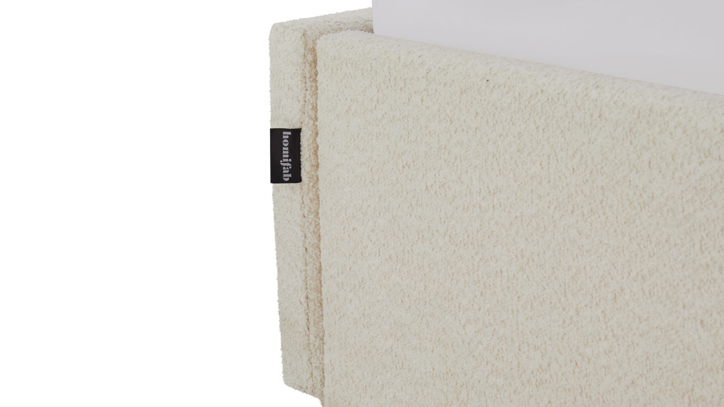 Lit coffre adulte 160x200 cm en tissu bouclé beige avec sommier - Handy