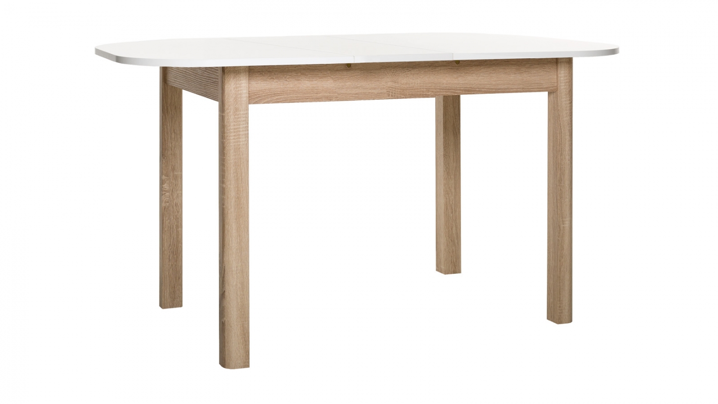 Table à manger extensible blanc/effet chêne 4/6 personnes 120/160 cm - Tori