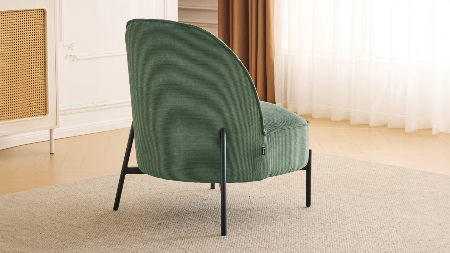 Fauteuil en velours côtelé vert kaki - Basile