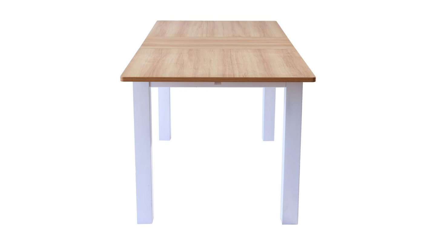 Table à manger extensible effet bois, piètement blanc 140/180 cm - Lexi