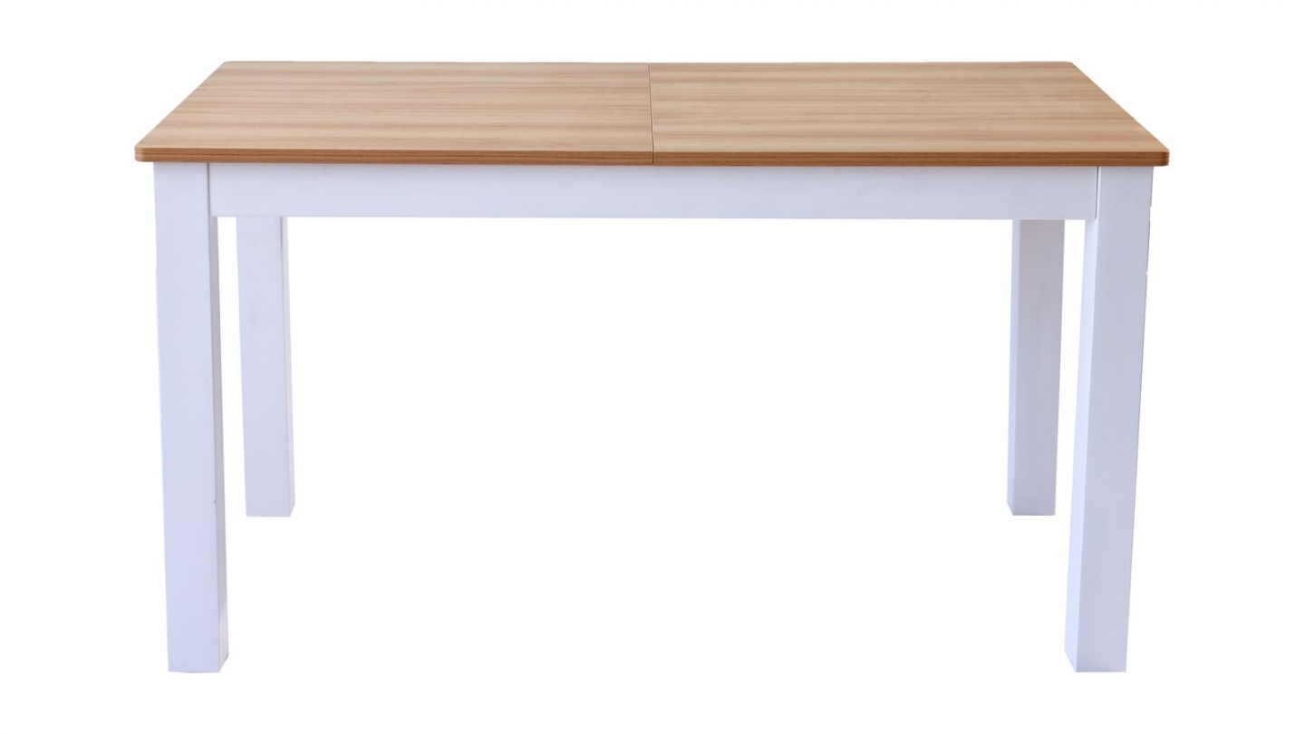 Table à manger extensible effet bois, piètement blanc 140/180 cm - Lexi