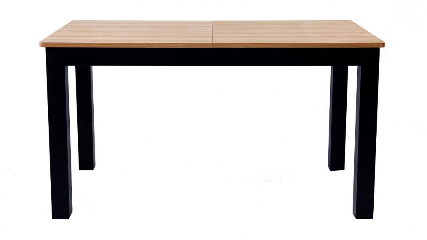 Table à manger extensible effet bois, piètement noir 140/180 cm - Lexi