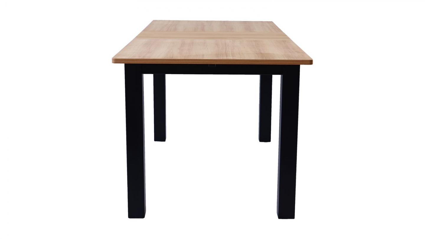 Table à manger extensible effet bois, piètement noir 140/180 cm - Lexi