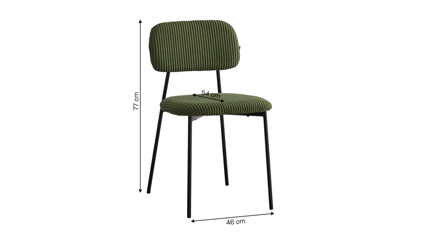 Lot de 4 chaises en velours côtelé vert kaki - Lorie