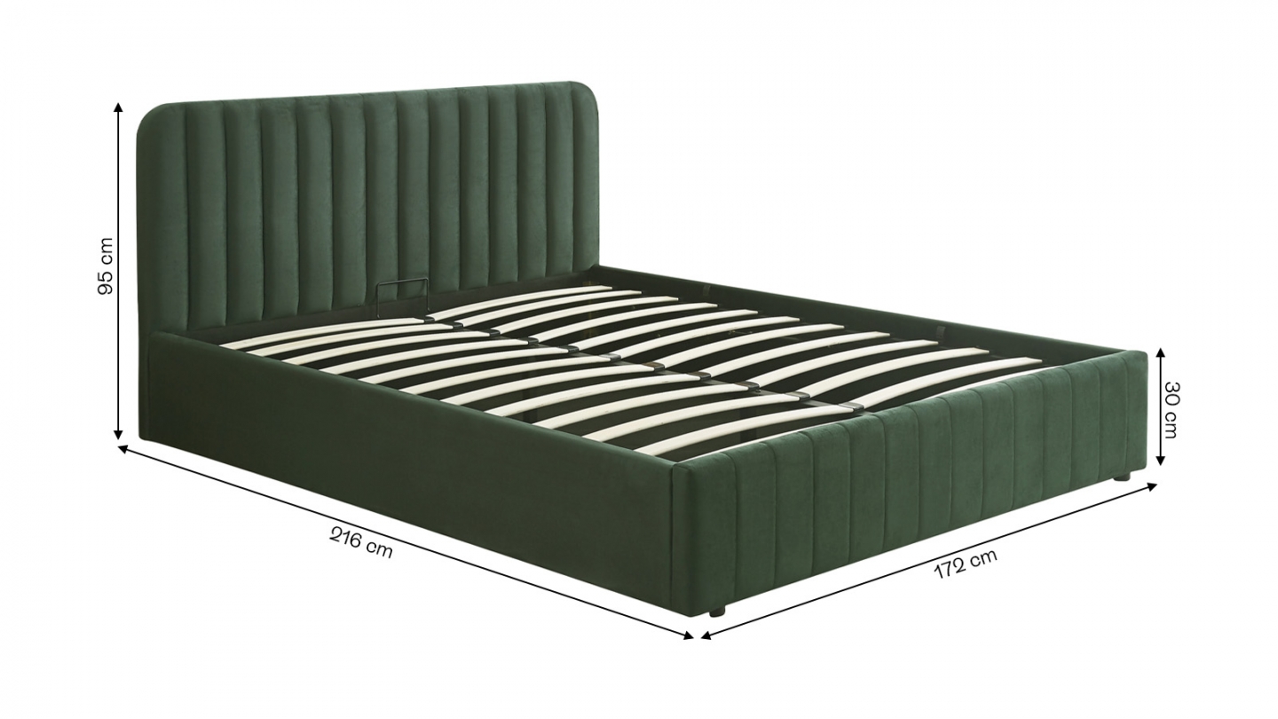 Lit coffre adulte 160x200 cm avec tête de lit capitonnée en velours vert kaki - Ava