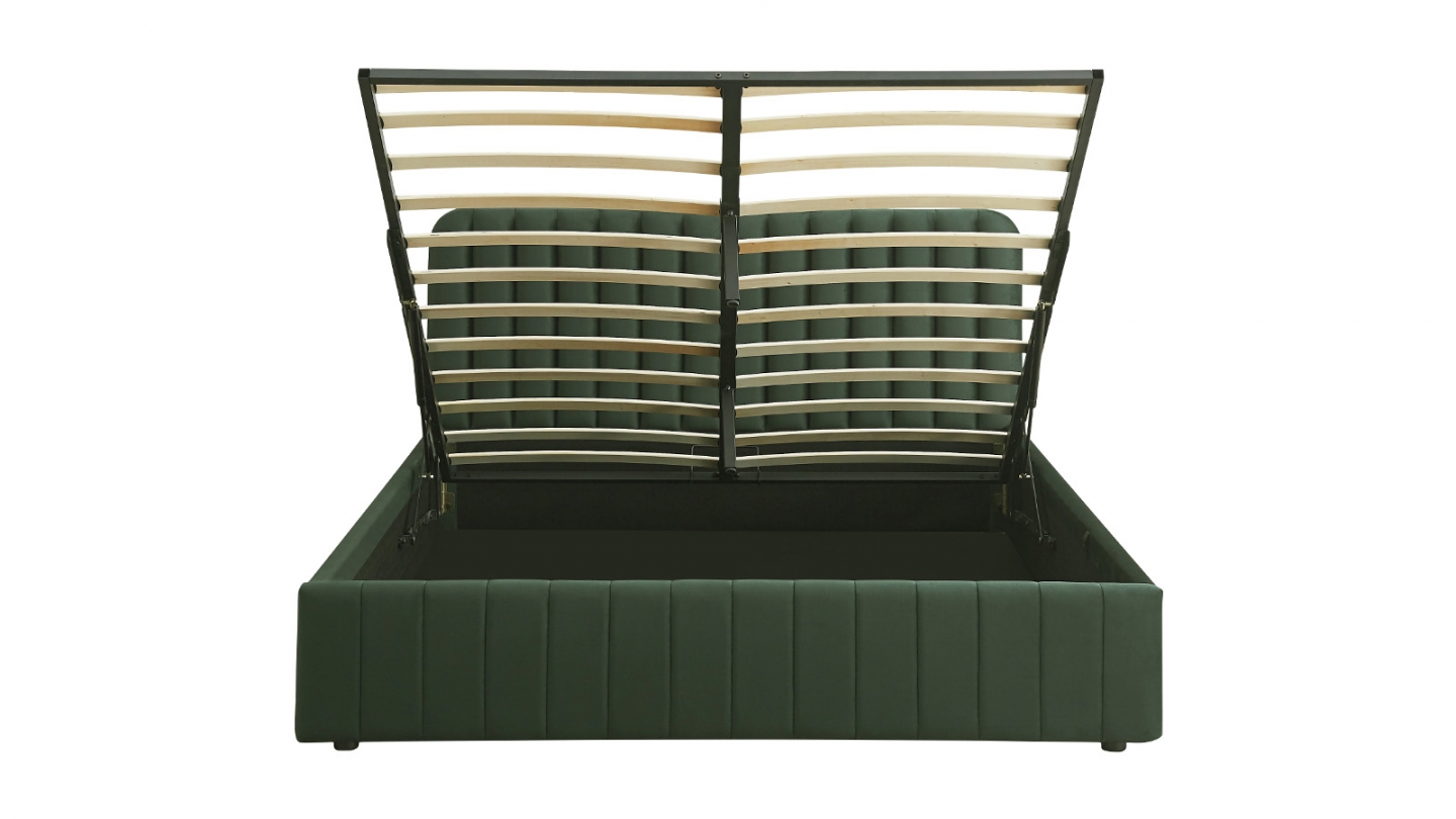 Lit coffre adulte 160x200 cm avec tête de lit capitonnée en velours vert kaki - Ava