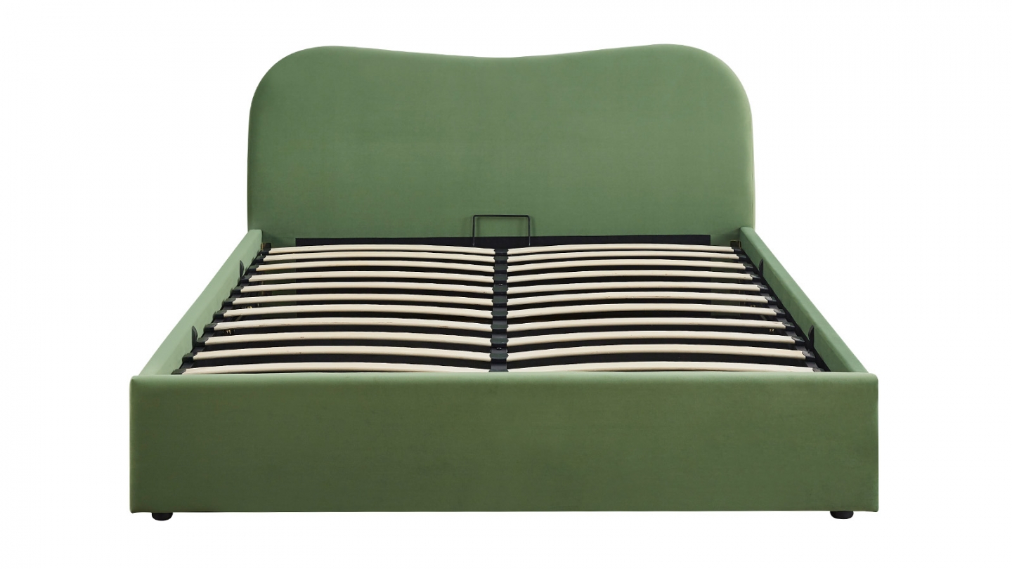 Lit coffre adulte 160x200 cm avec tête le lit matelassée en velours vert clair - Suzon