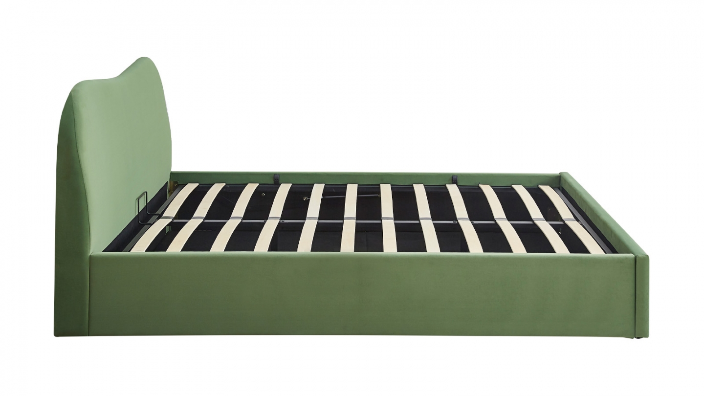 Lit coffre adulte 160x200 cm avec tête le lit matelassée en velours vert clair - Suzon