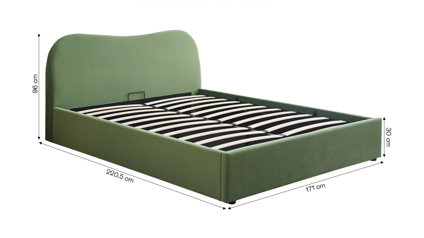 Lit coffre adulte 160x200 cm avec tête le lit matelassée en velours vert clair - Suzon