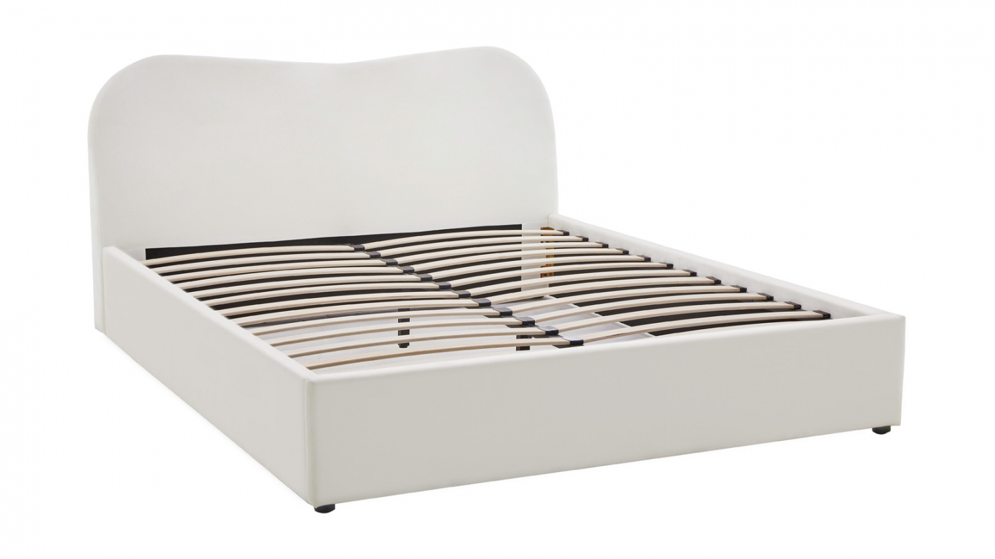 Lit adulte 140x190 cm avec tête le lit matelassée en velours beige - Ninon