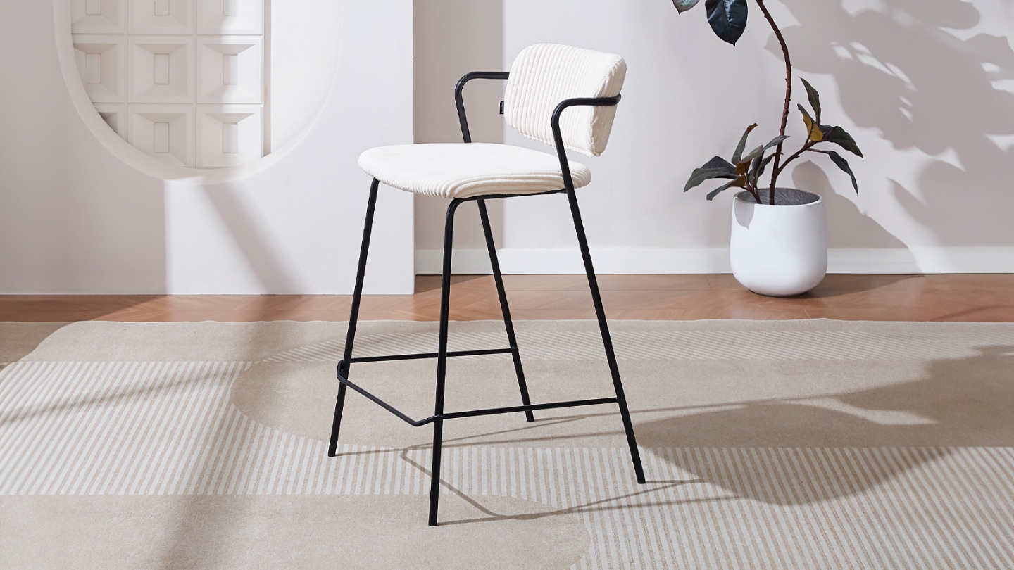 Lot de 2 tabourets de bar en velours côtelé beige - Jones