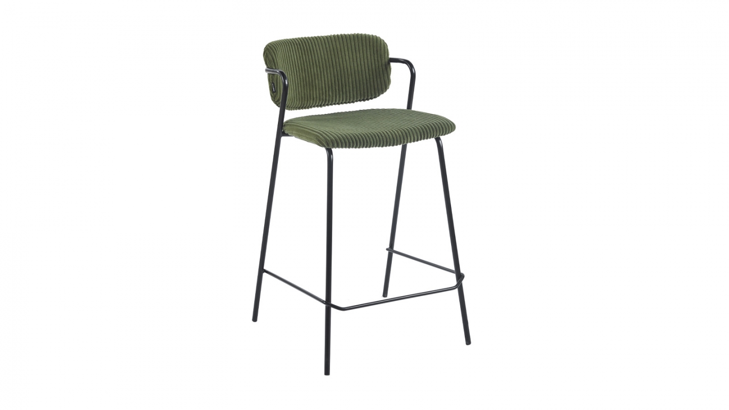 Lot de 2 tabourets de bar en velours côtelé vert kaki - Jones