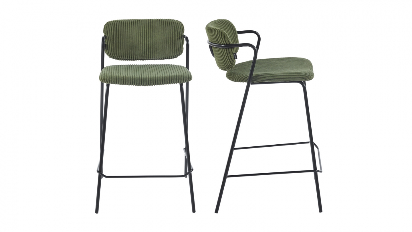 Lot de 2 tabourets de bar en velours côtelé vert kaki - Jones