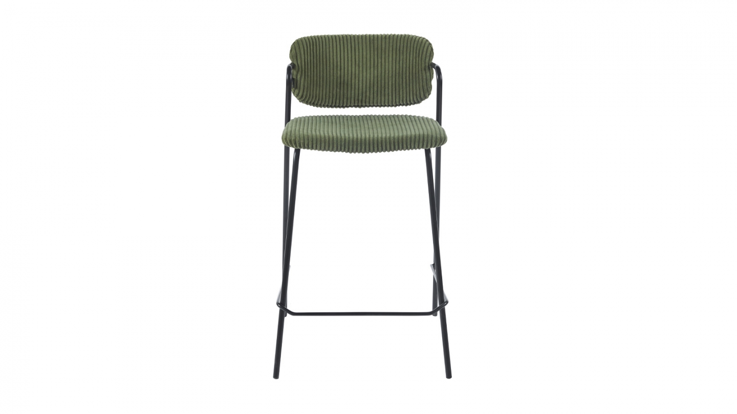 Lot de 2 tabourets de bar en velours côtelé vert kaki - Jones