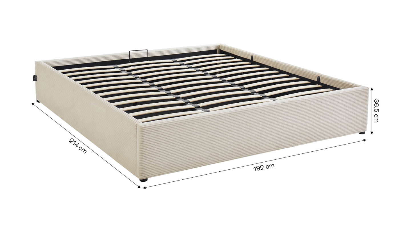 Lit coffre adulte 180x200 cm en velours côtelé beige avec sommier - Handy