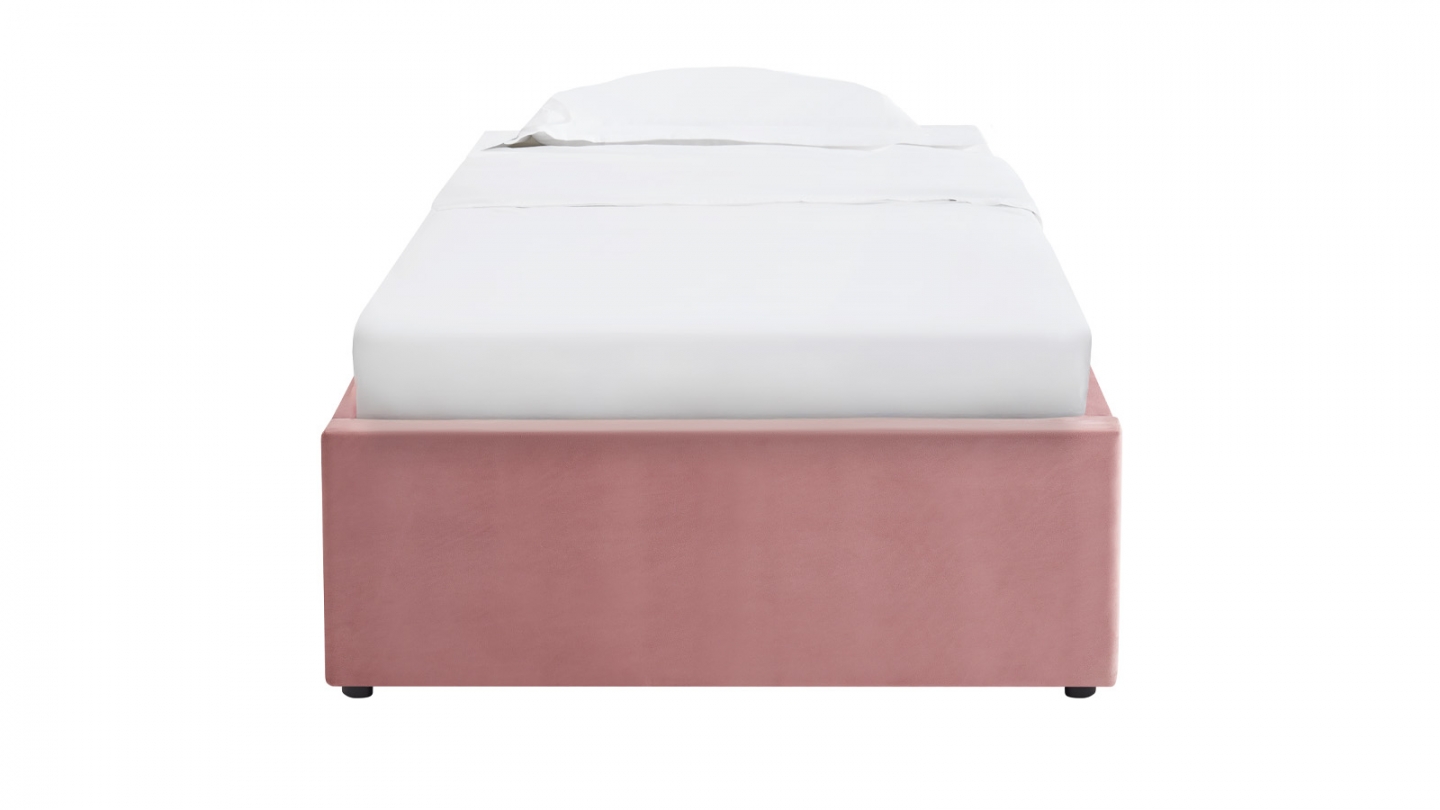 Lit coffre adulte 90x190 cm en velours rose avec sommier - Handy