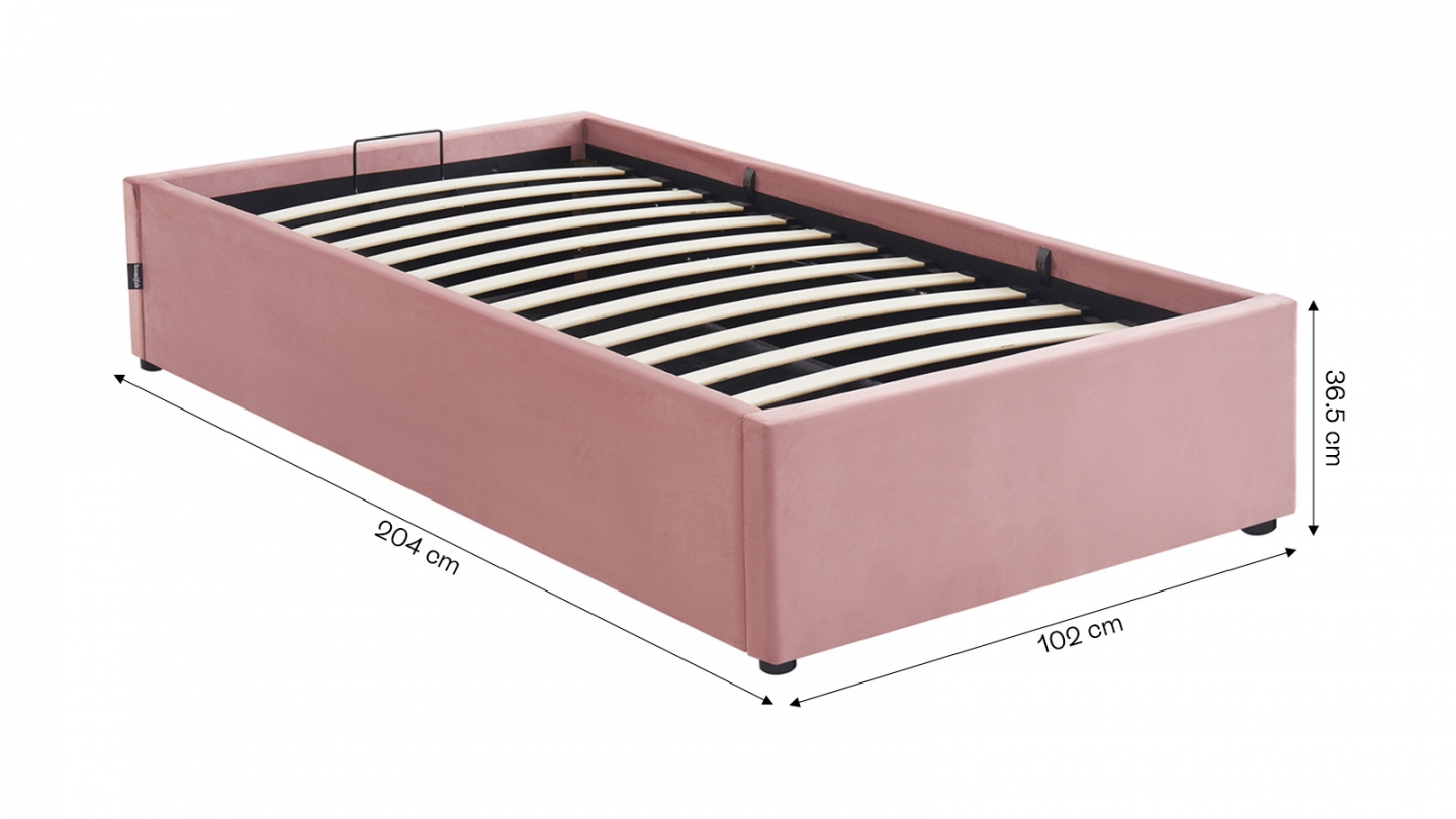 Lit coffre adulte 90x190 cm en velours rose avec sommier - Handy