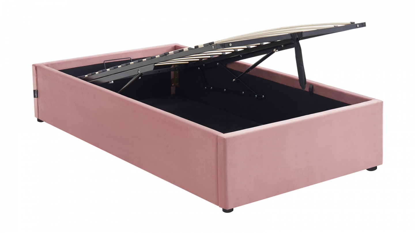 Lit coffre adulte 90x190 cm en velours rose avec sommier - Handy