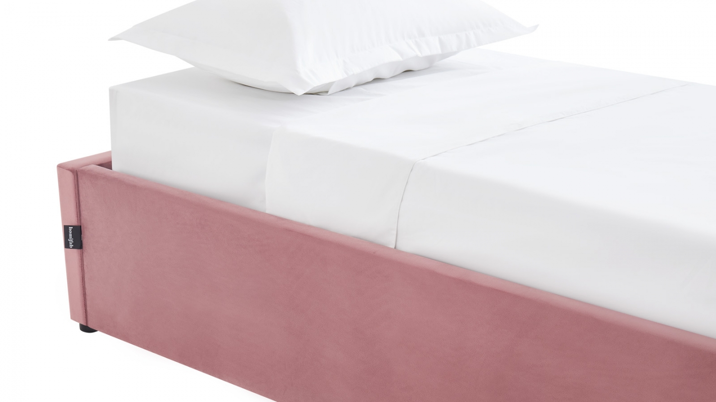 Lit coffre adulte 90x190 cm en velours rose avec sommier - Handy