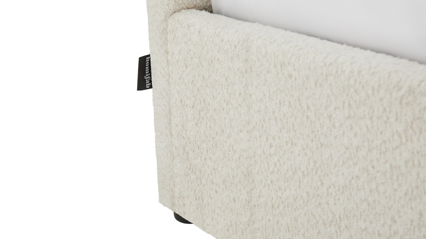 Lit coffre adulte 180x200 cm avec tête de lit capitonnée en tissu bouclé beige et sommier - Tina