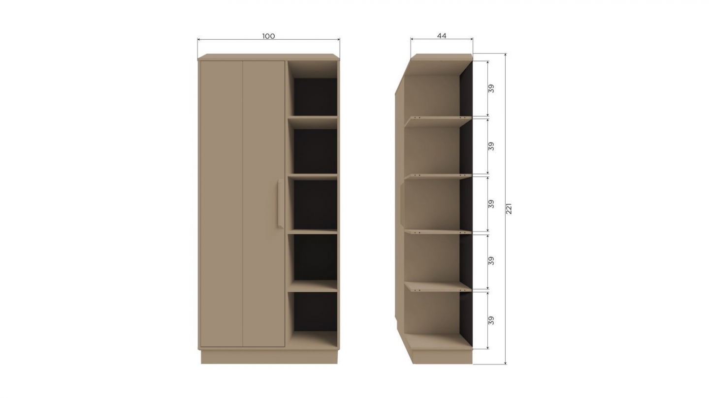 Buffet haut 2 portes 5 niches en bois massif FSC marron 100 cm - Lowen