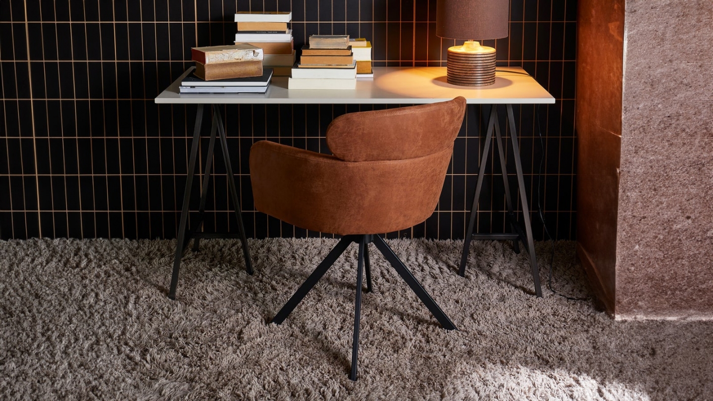 Fauteuil de table pivotant en simili cognac - Fenne