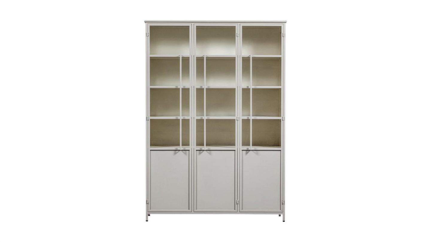 Vaisselier 3 portes en métal beige sable 142 cm - Exhibit