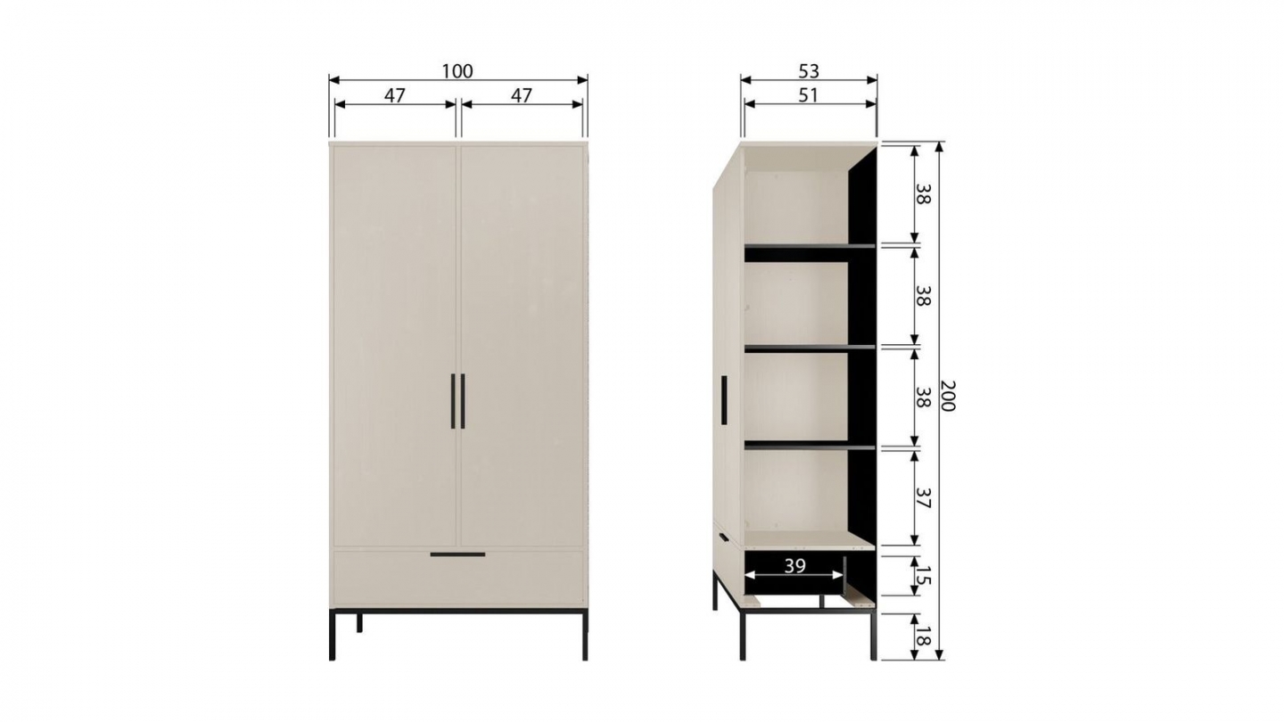 Armoire 2 portes 1 tiroir en bois FSC beige 100 cm - Adam