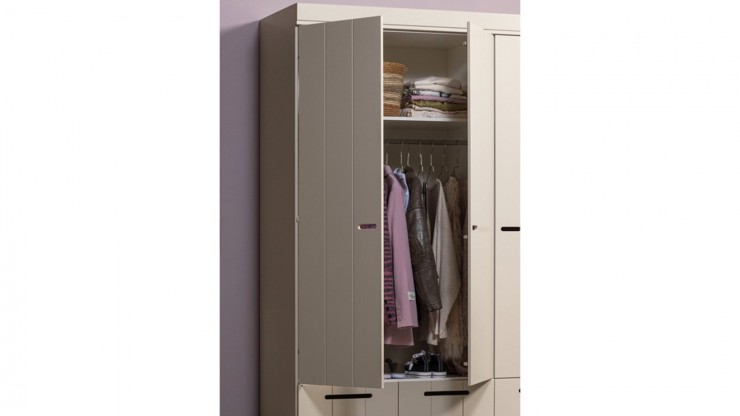 Armoire 3 portes 3 tiroirs en bois FSC beige 140 cm - Connect