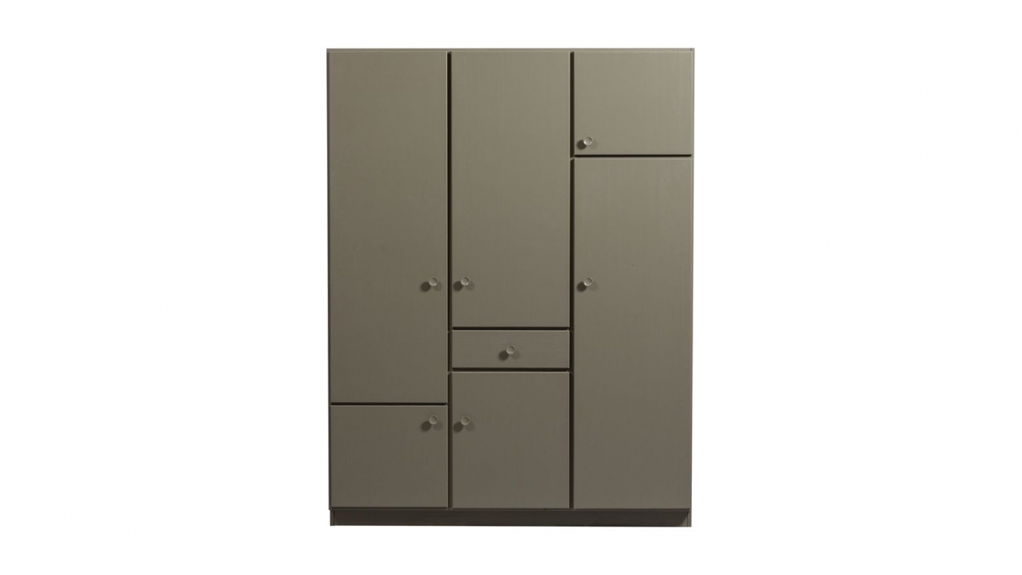 Armoire 5 portes 1 tiroir en bois FSC vert kaki 160 cm - Alfie