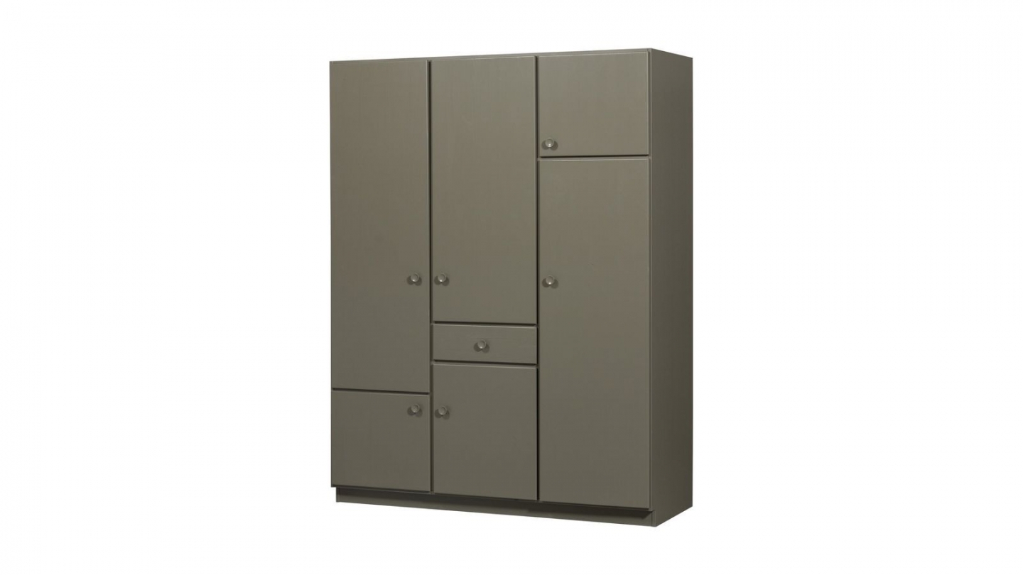 Armoire 5 portes 1 tiroir en bois FSC vert kaki 160 cm - Alfie