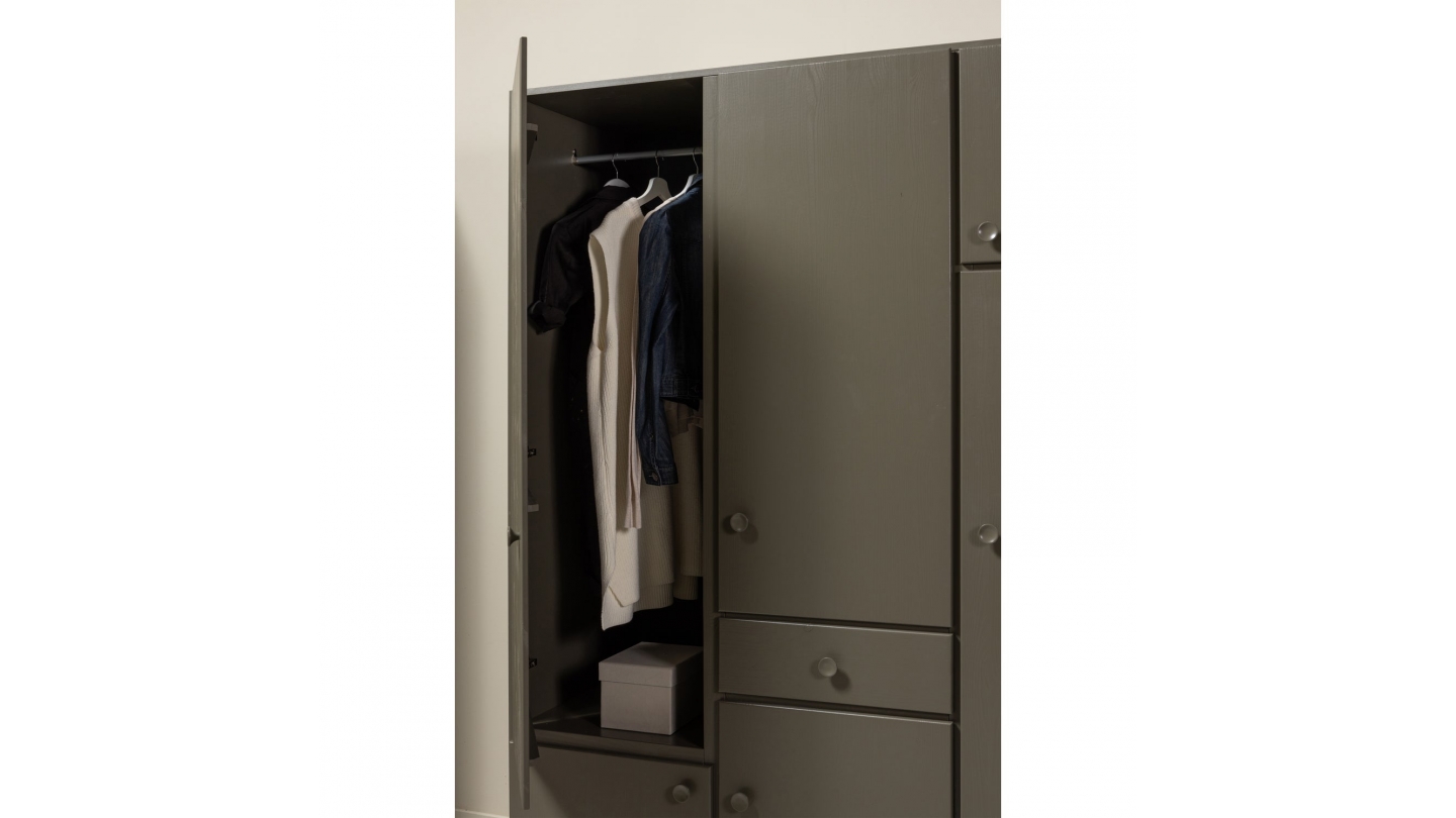 Armoire 5 portes 1 tiroir en bois FSC vert kaki 160 cm - Alfie