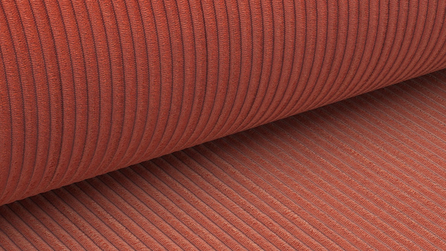 Canapé d'angle 5 places convertible réversible avec coffre de rangement en velours fines côtes rose - Harper New