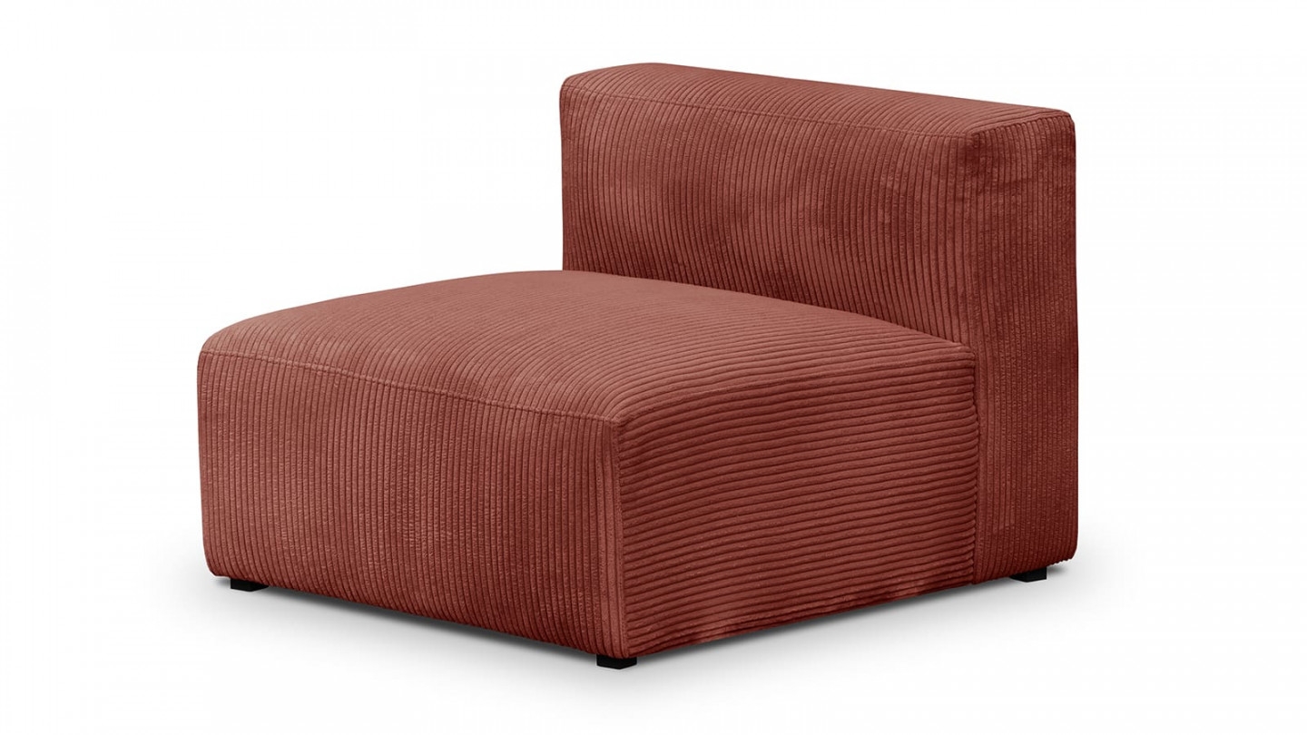 Canapé modulable panoramique 6 places avec méridienne à gauche + pouf en velours côtelé rouille - Modulo New Canapé modulable panoramique 6 places avec méridienne à gauche + pouf en velours côtelé rouille - Modulo New