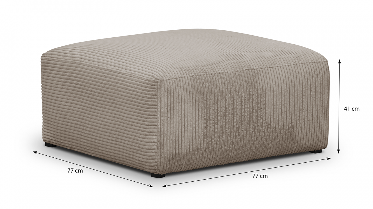 Canapé modulable panoramique 6 places avec méridienne à gauche + pouf en velours côtelé taupe - Modulo New