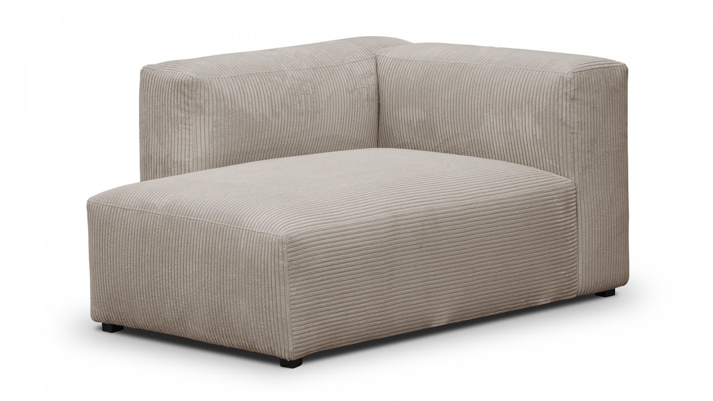 Canapé modulable panoramique 6 places avec méridienne à gauche + pouf en velours côtelé taupe - Modulo New