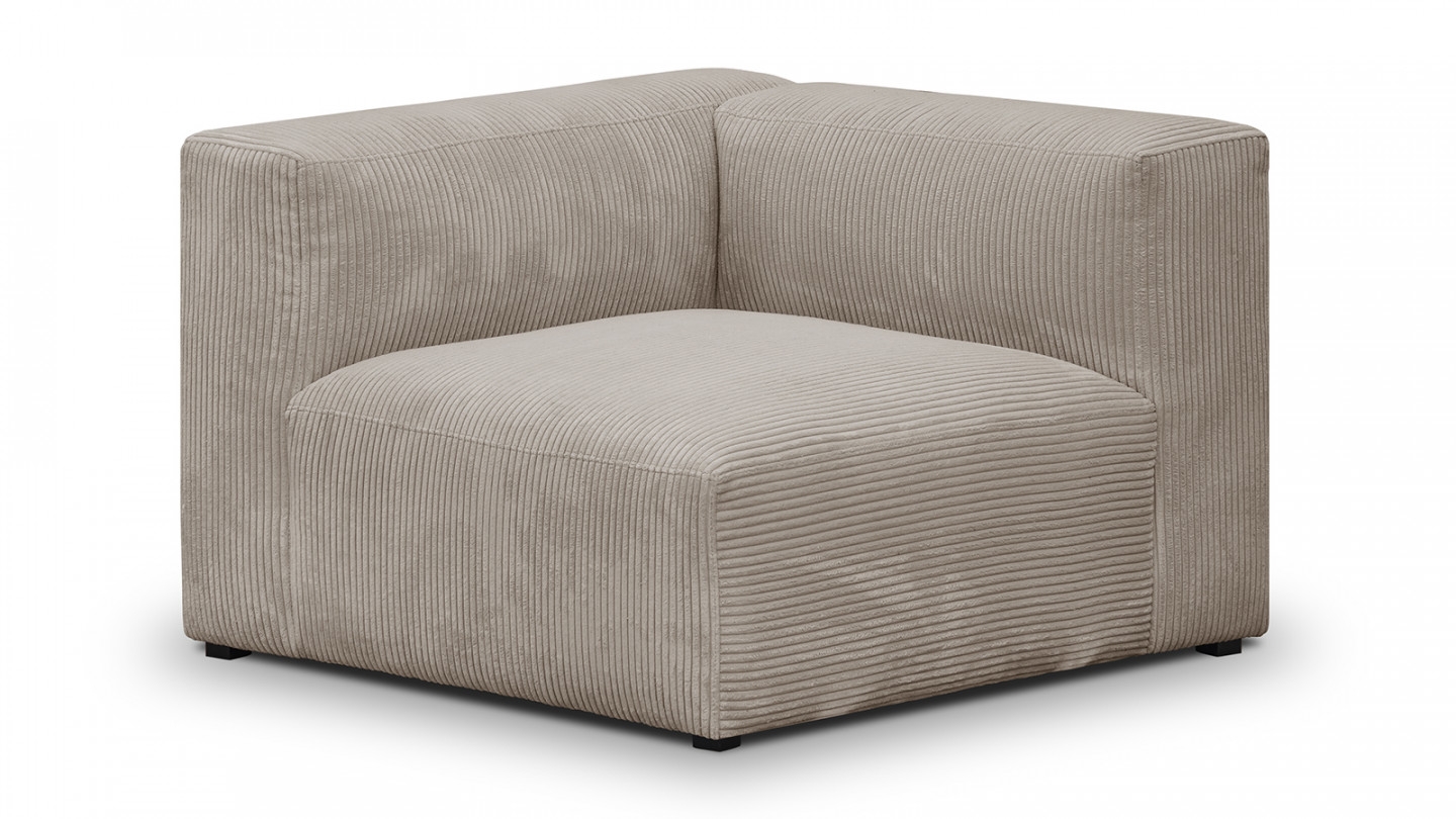 Canapé modulable panoramique 6 places avec méridienne à droite + pouf en velours côtelé taupe - Modulo New Canapé modulable panoramique 6 places avec méridienne à droite + pouf en velours côtelé taupe - Modulo New