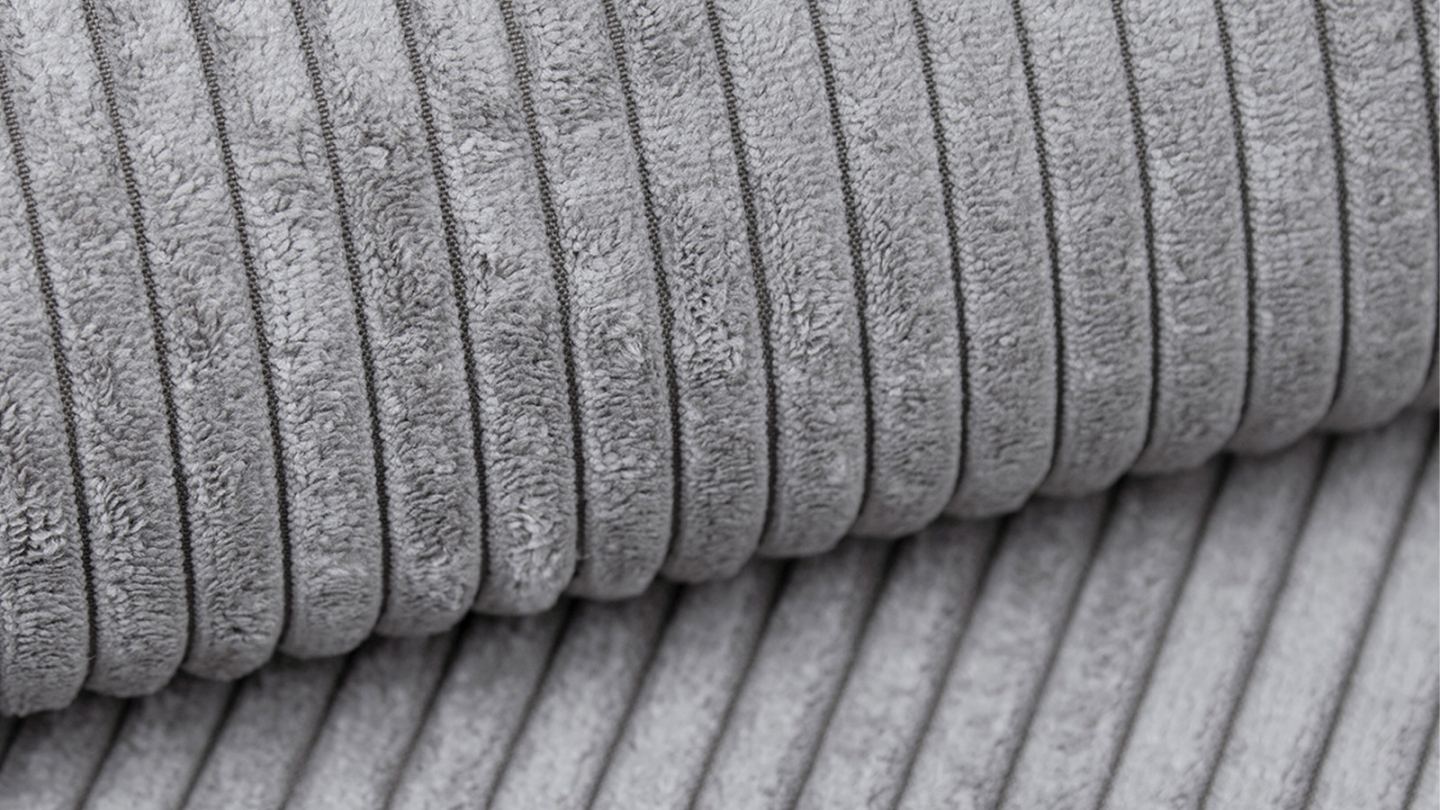 Canapé d'angle à droite modulable 8 places avec pouf en velours côtelé gris clair - Harper Mod