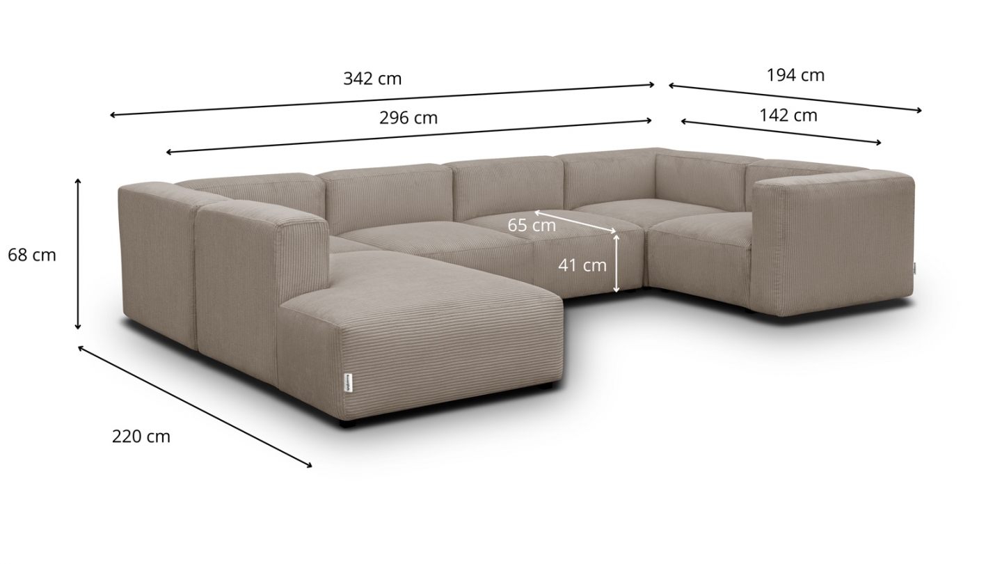 Canapé modulable panoramique 9 places ouvert à gauche en velours côtelé taupe - Modulo New