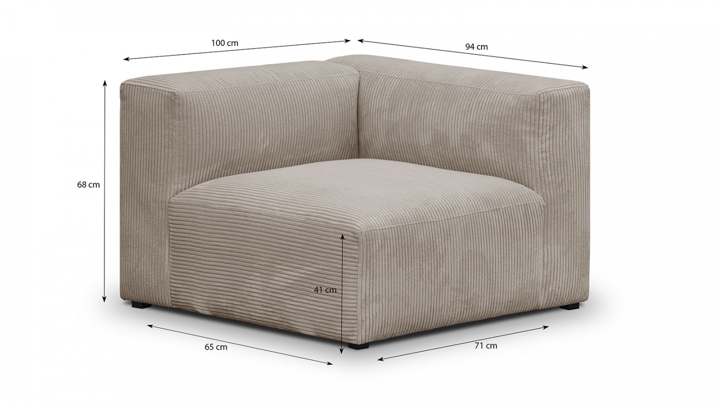 Canapé modulable panoramique 9 places ouvert à droite + pouf en velours côtelé taupe - Modulo New