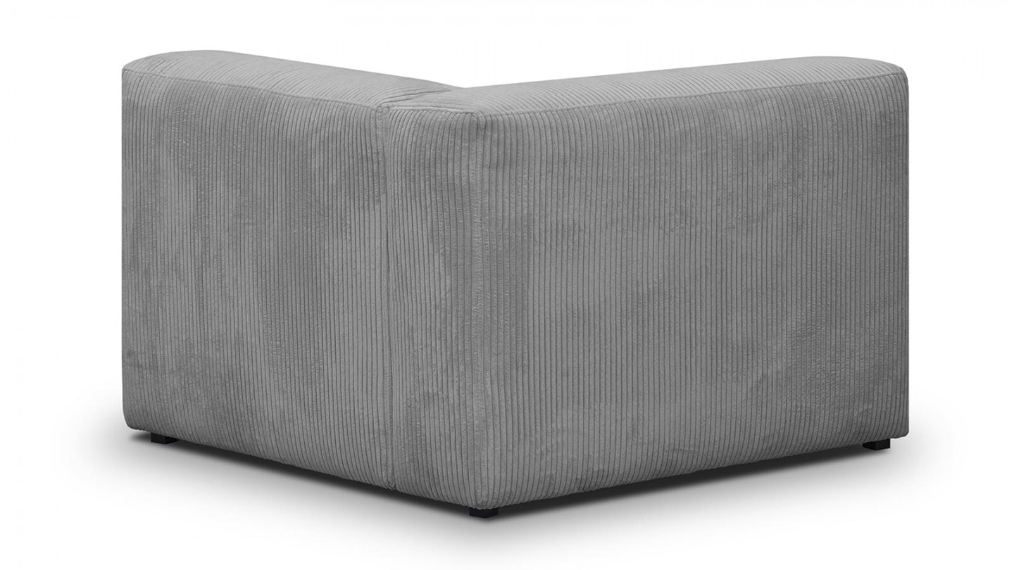 Canapé modulable panoramique 6 places avec méridienne à droite + pouf en velours côtelé gris clair - Modulo New