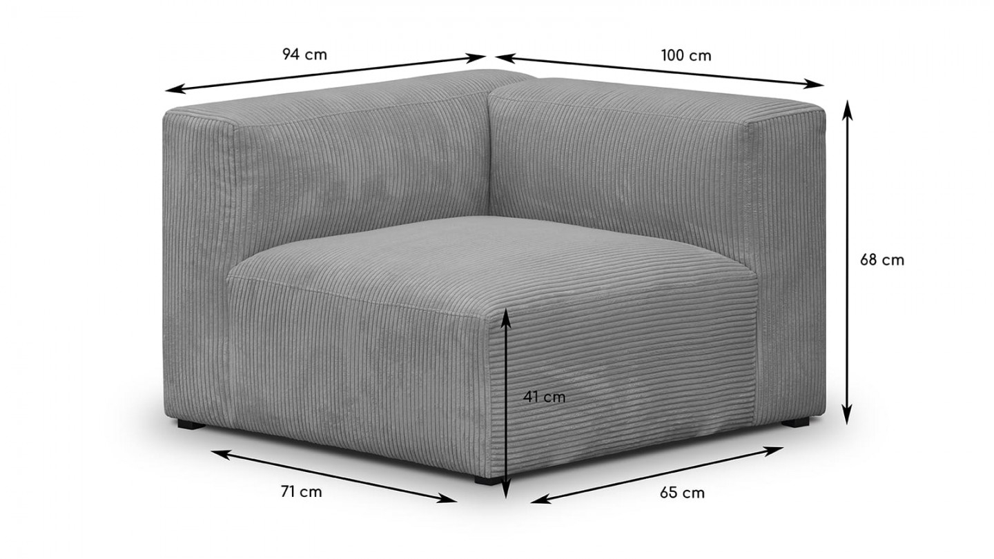 Canapé modulable panoramique 6 places avec méridienne à droite + pouf en velours côtelé gris clair - Modulo New Canapé modulable panoramique 6 places avec méridienne à droite + pouf en velours côtelé gris clair - Modulo New