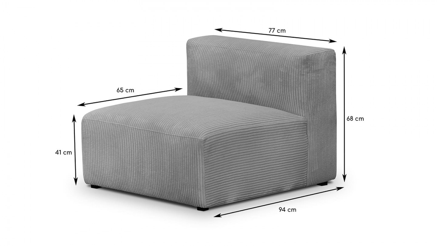 Canapé modulable panoramique 6 places avec méridienne à droite + pouf en velours côtelé gris clair - Modulo New