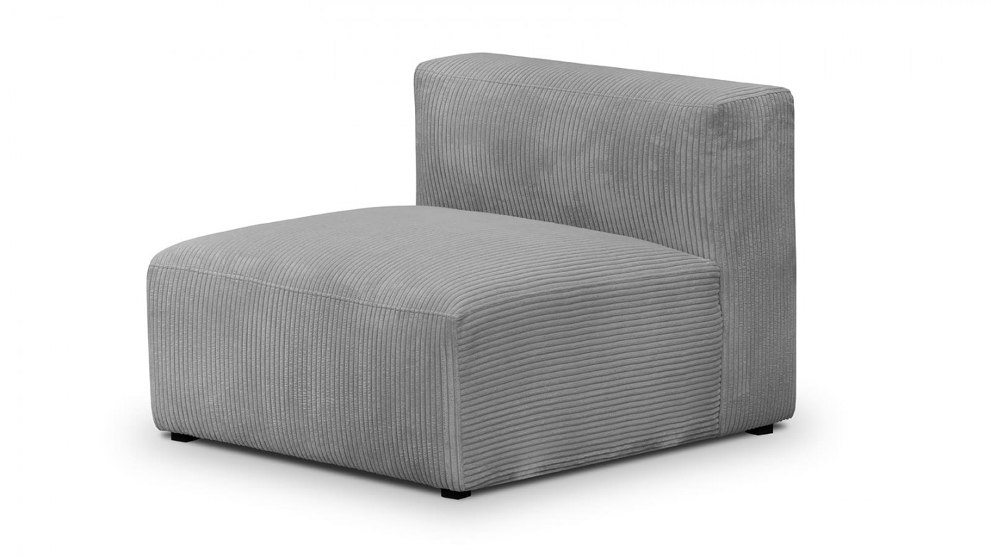 Canapé modulable panoramique 6 places avec méridienne à droite + pouf en velours côtelé gris clair - Modulo New