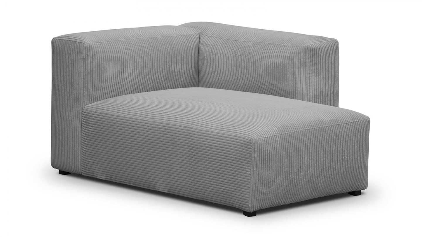 Canapé modulable panoramique 6 places avec méridienne à droite + pouf en velours côtelé gris clair - Modulo New