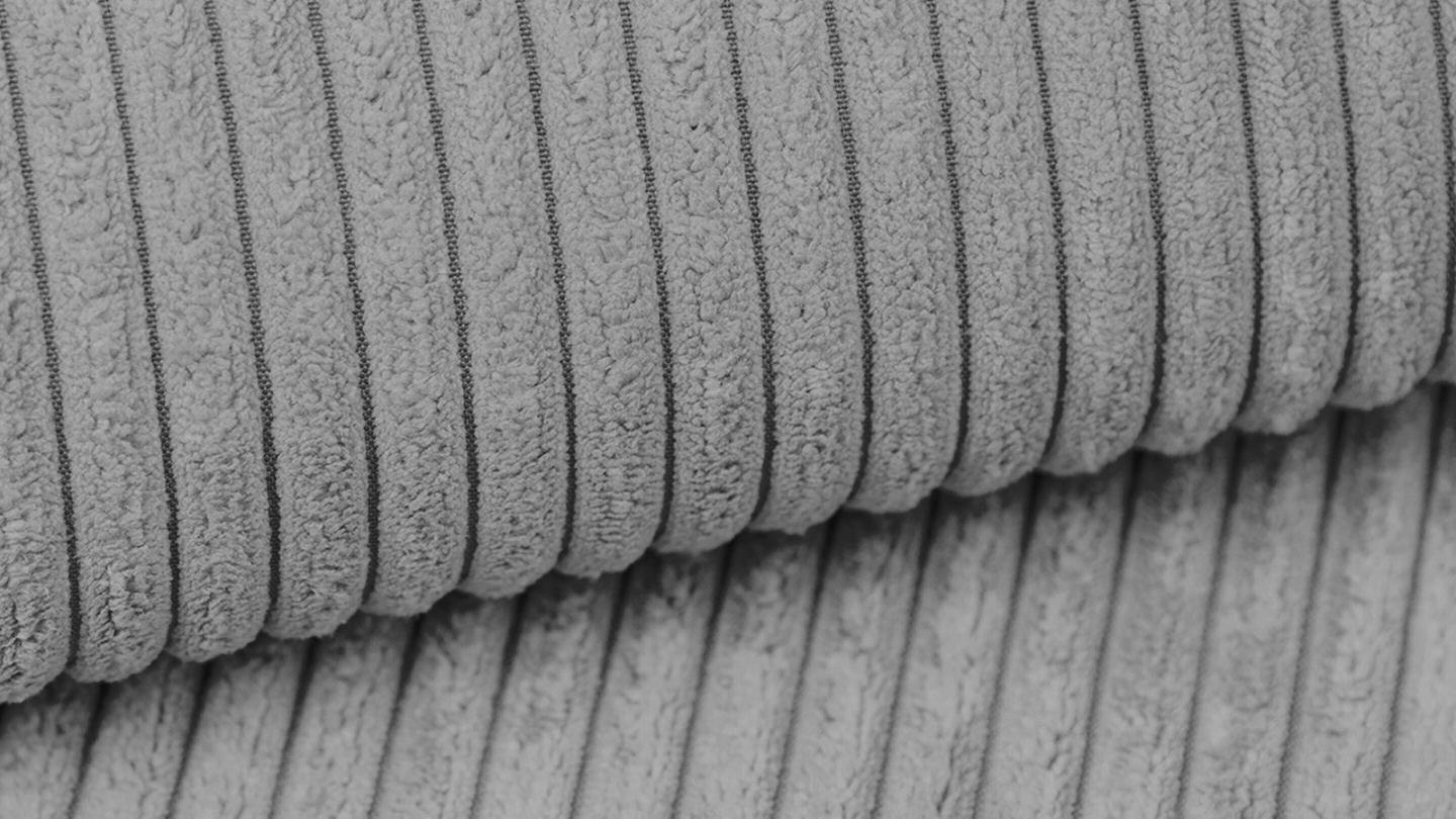 Canapé modulable panoramique 6 places avec méridienne à droite + pouf en velours côtelé gris clair - Modulo New