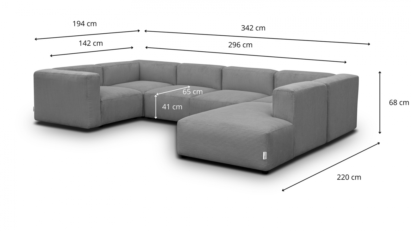 Canapé modulable panoramique 9 places ouvert à droite + pouf en velours côtelé gris clair - Modulo New